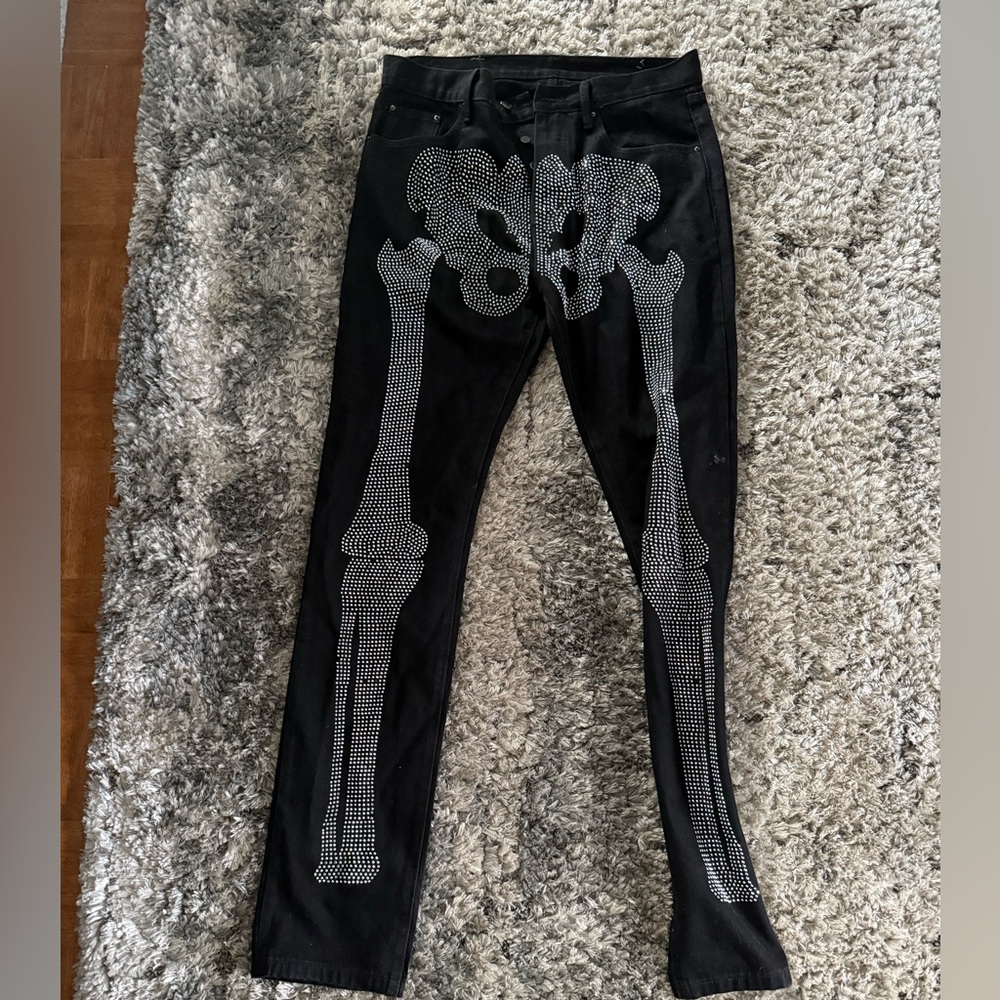 MNML Skeleton Rhinestone Stacked Jeans